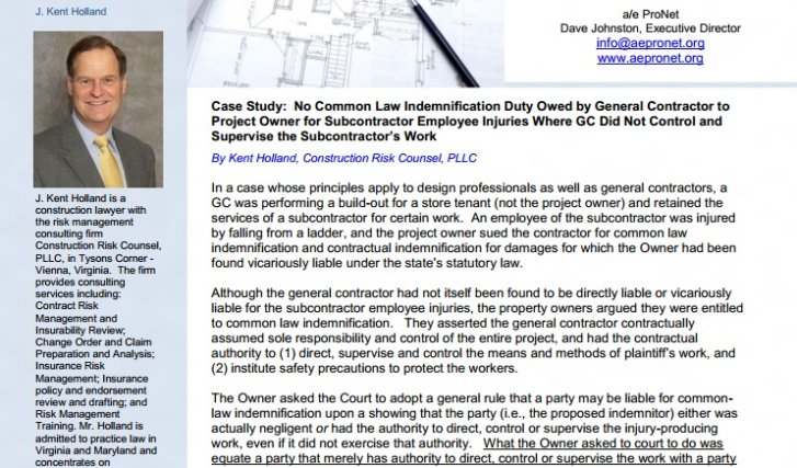 Case Study: No Common Law Indemnification Duty Owed by General Contractor