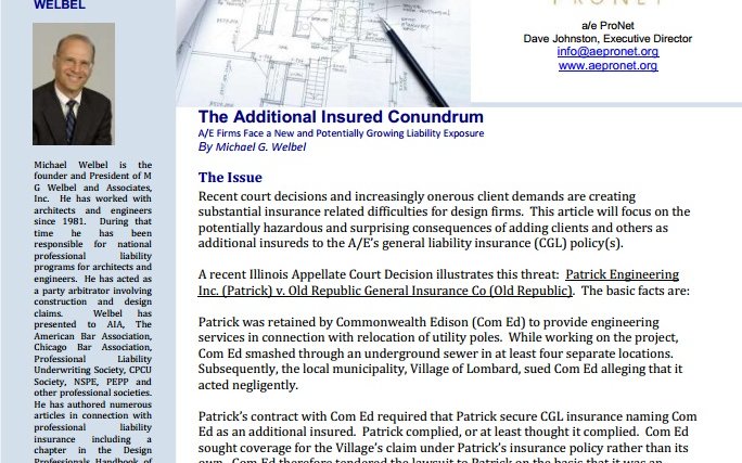 The Additional Insured Conundrum: A/E Firms Face a New and Potentially Growing Liability Exposure